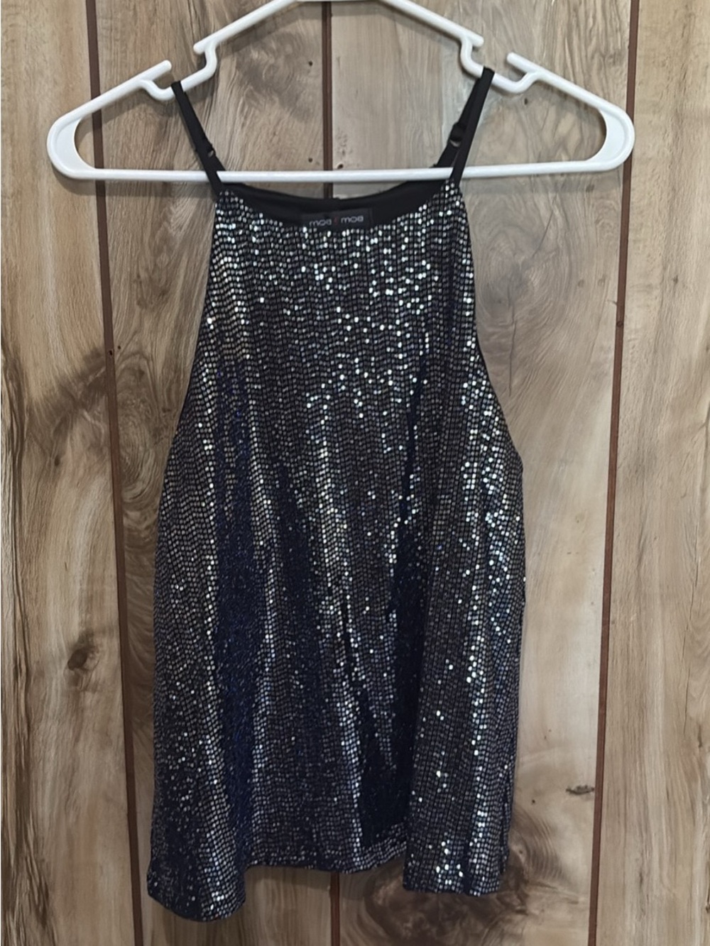 Moa Moa Black Sequin Halter Cami Top